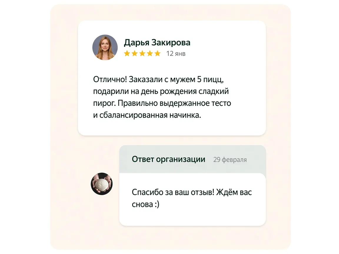 Мокап работы с отзывами и ответами организации