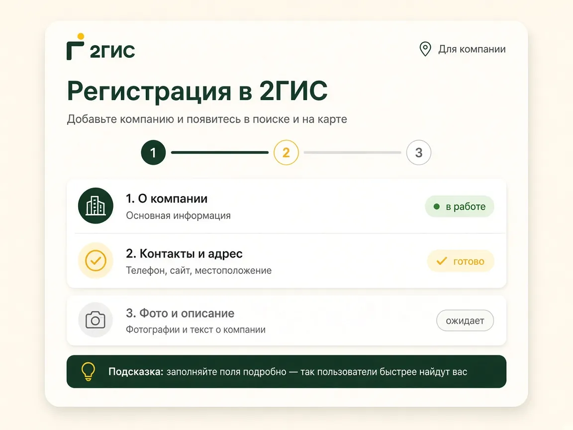 Регистрация организации в 2ГИС: этапы работы