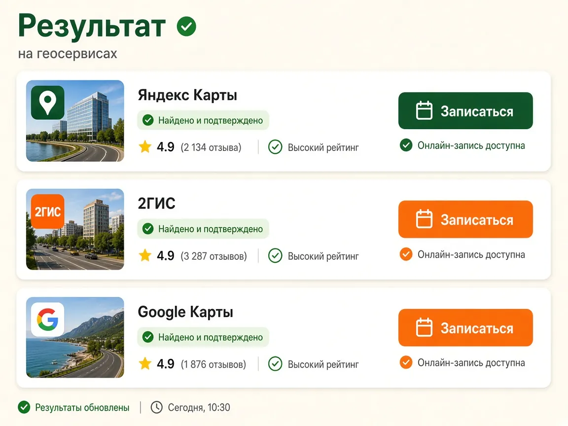 Комплексная упаковка организации во всех геосервисах: результат