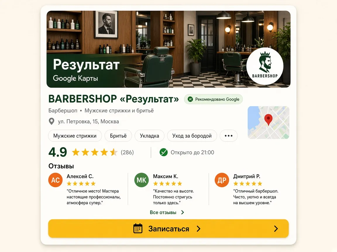 Упаковка организации на Google Картах: результат